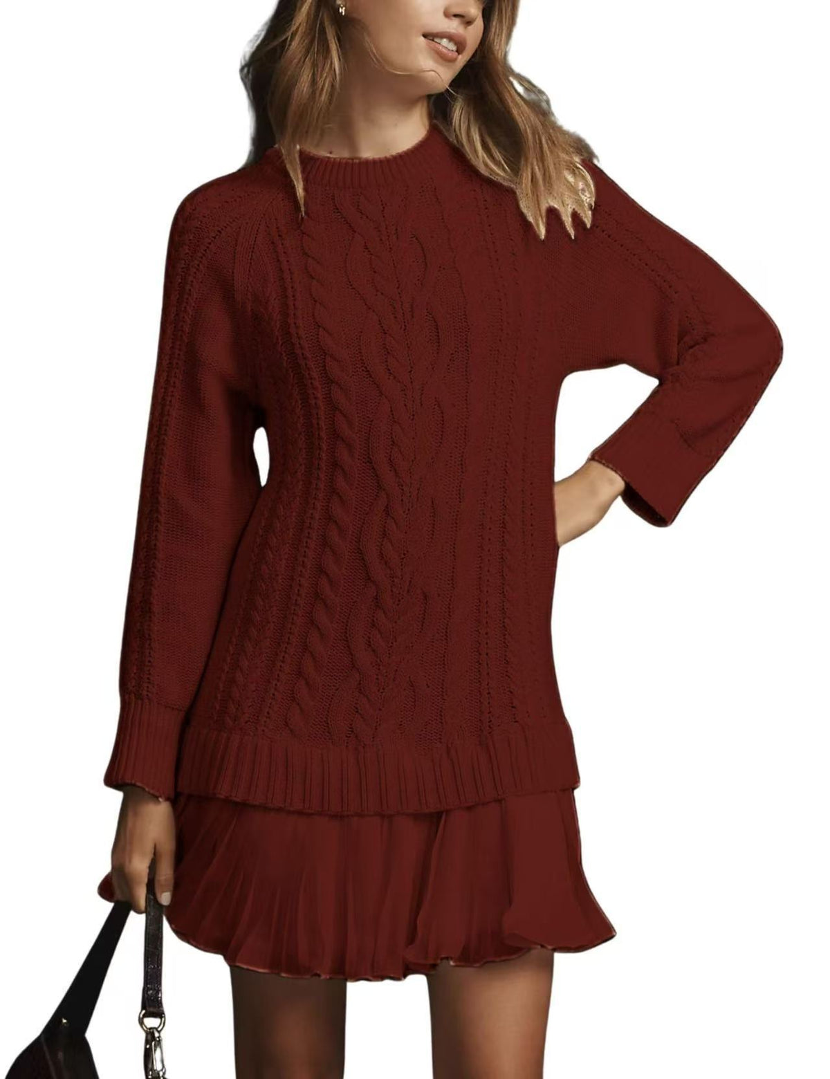Women's Cable Knit Crew Neck Cashmere Sweater