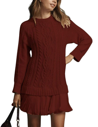 Women's Cable Knit Crew Neck Cashmere Sweater