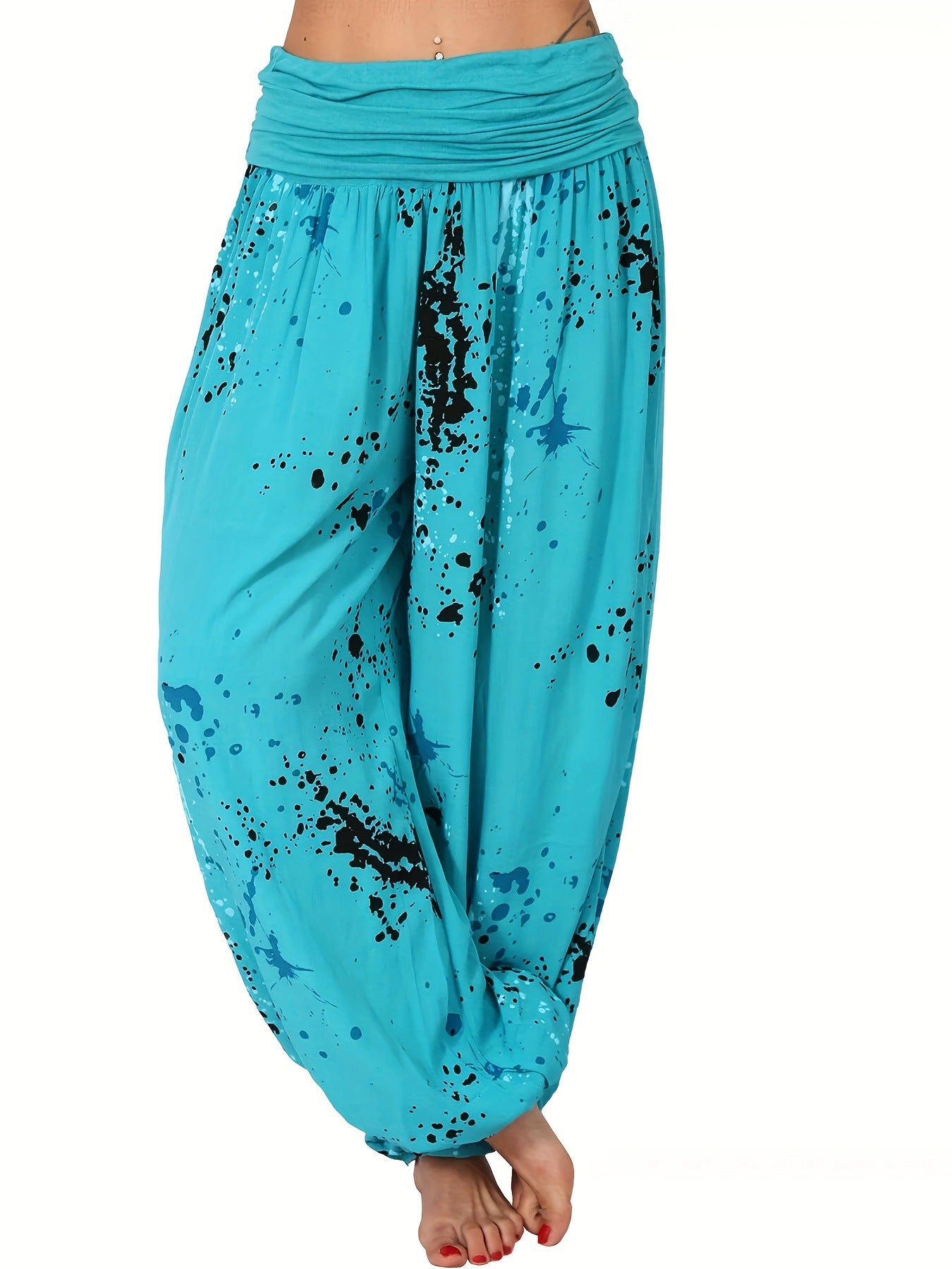 Women's Comfy Boho Harem Pants Splatter Print Yoga Lounge