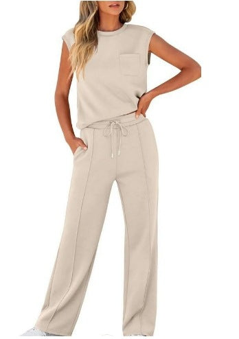 Women's 2 Piece Lounge Set Sleeveless Top Wide Leg Pants