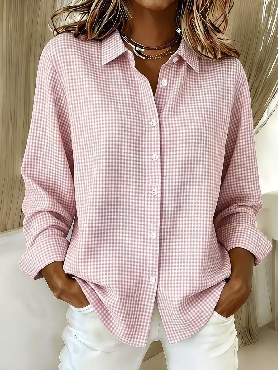 Women's Gingham Long Sleeve Button Down Shirt