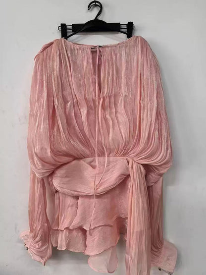 French Puff Sleeve Ruffle Mini Skirt Two Piece Set