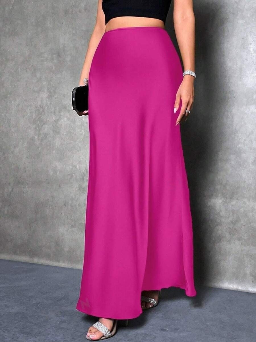 Women's Satin Maxi Skirt High Waist Flowy