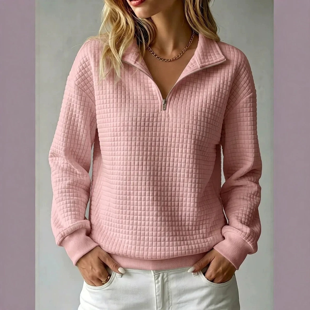 Women's Oversized Waffle Half Zip Pullover Sweatshirt