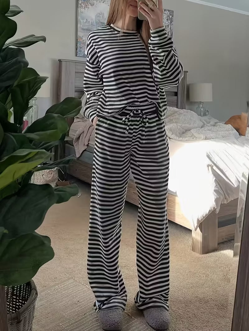 Boutique Striped Lounge Set Long Sleeve Top & Pants