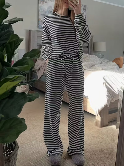 Boutique Striped Lounge Set Long Sleeve Top & Pants