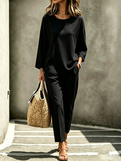 Women's Solid Matching Two Piece Pants Set Elegant