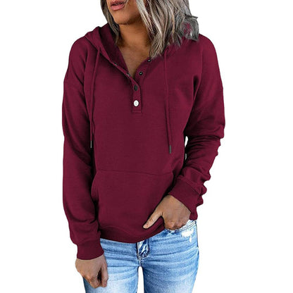 Women's Oversized Henley Hoodie Long Sleeve Pullover Top