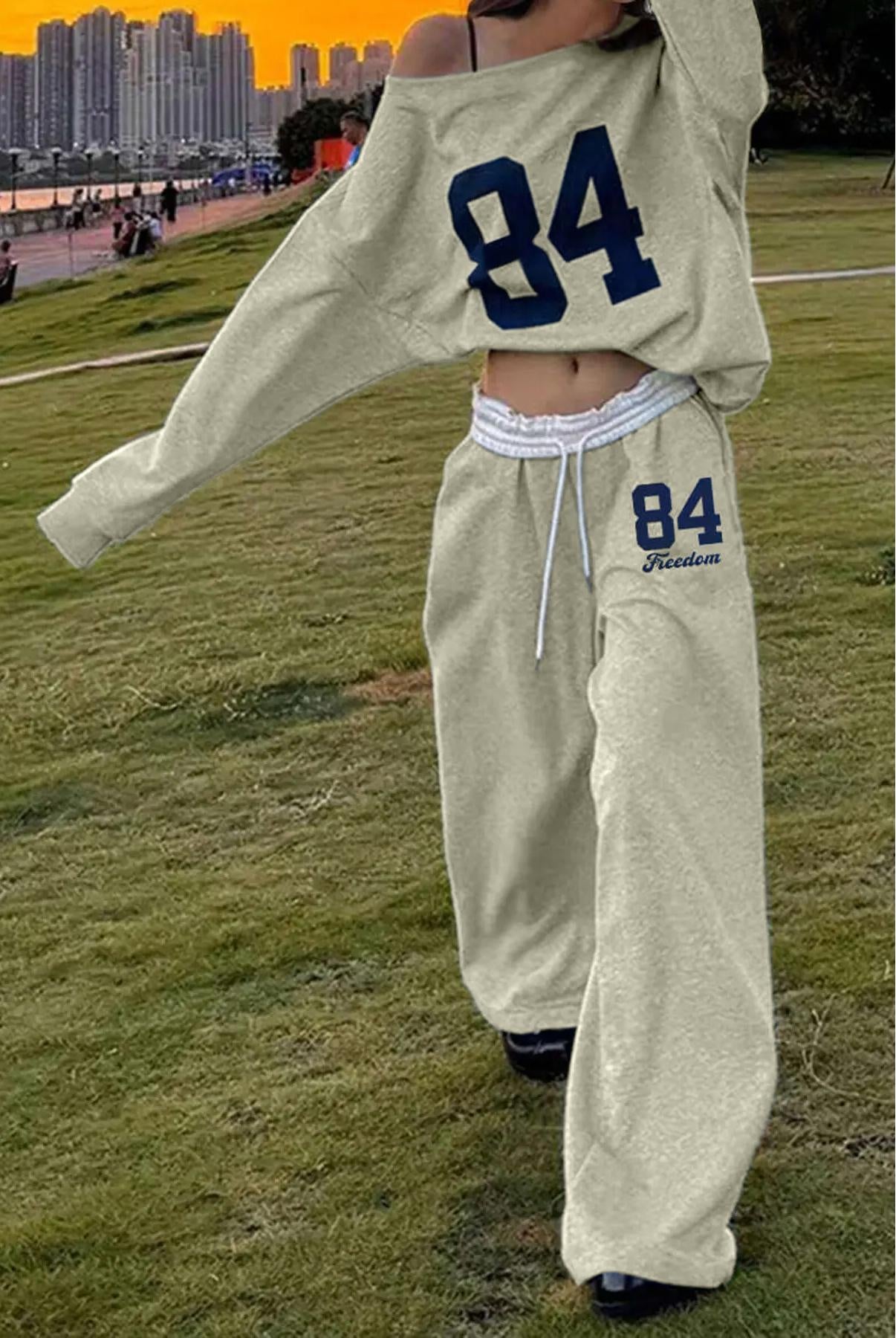 Women's Graphic Off Shoulder Sweatshirt Wide Leg Pants Set