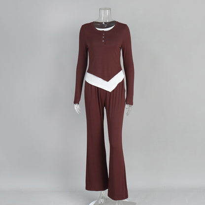 Women's Two Piece Lounge Set with Wide Leg Pants