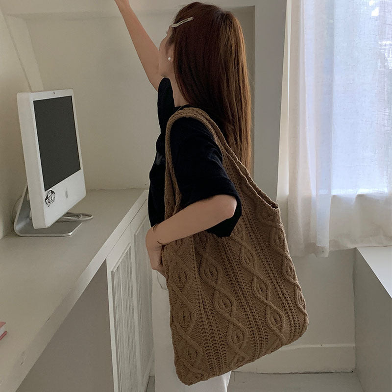 Large Tote Aesthetic Shoulder Hippie Knit Bag