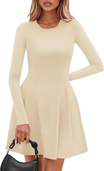 Women's Fall Casual Long Sleeve A-Line Knit Mini Dress