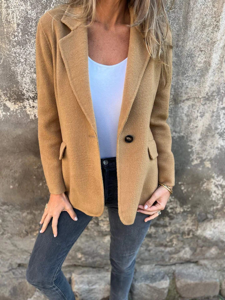 Women's Tweed Blazer Lapel One Button Casual Jacket