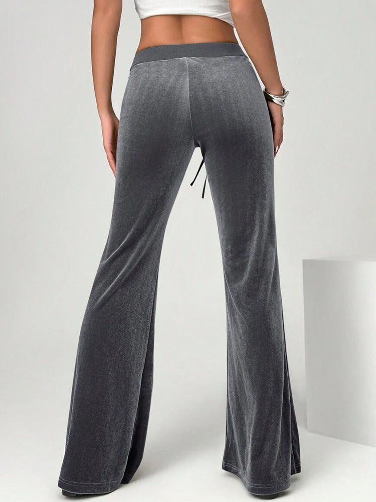 Velvet Drawstring Flare Pants with Pockets
