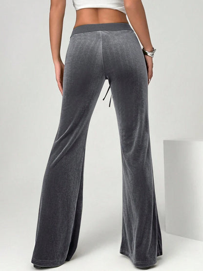 Velvet Drawstring Flare Pants with Pockets