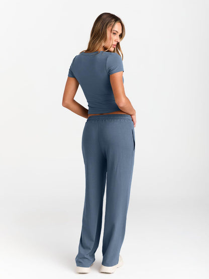 Crop Tee & Wide Leg Pants Lounge Set for Women