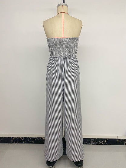 Striped Strapless Wide Leg Jumpsuit Resort Lounge Wear