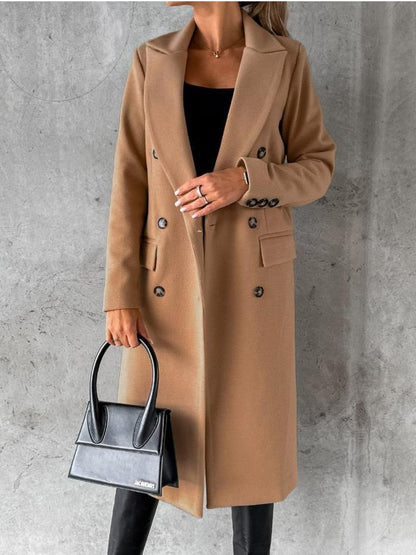 Women's Elegant Double Breasted Long Wool Overcoat
