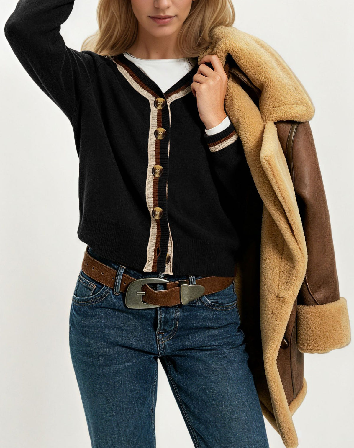 Women's Color Block V-Neck Button Front Cardigan