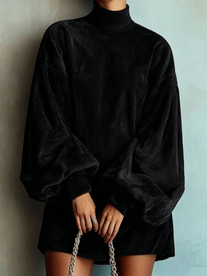 Women's Mock Neck Balloon Sleeve Mini Dress
