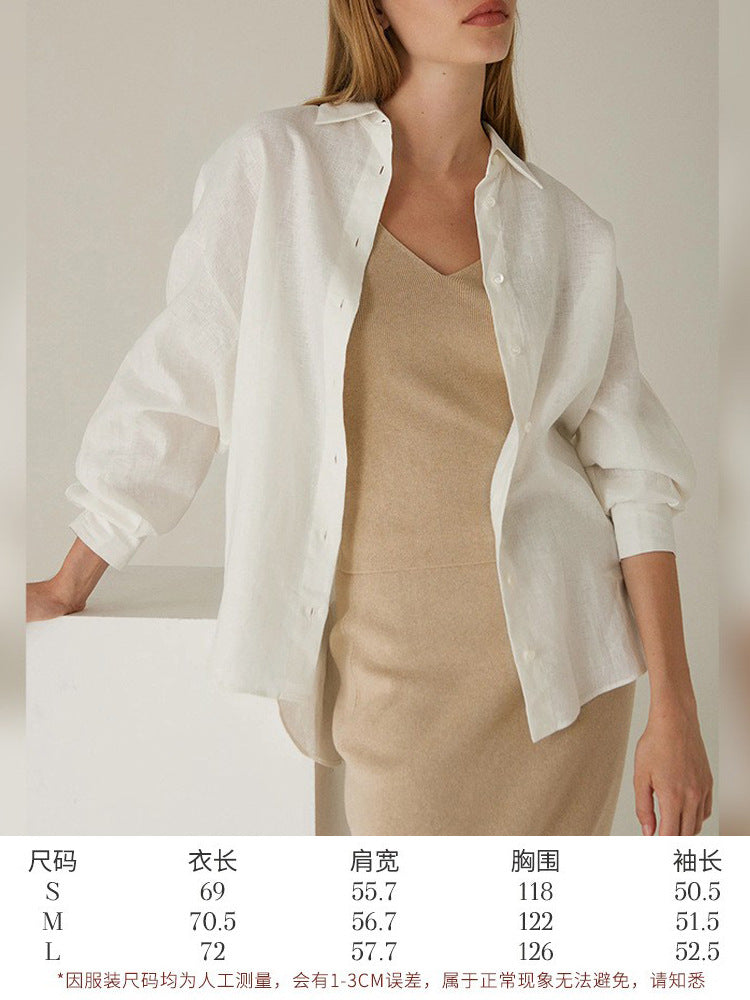 High-End Linen Shirt Women Spring Oversized Turn-Down Collar