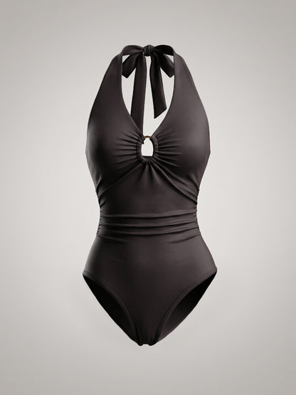 Solid Halter Cutout Bodysuit Sexy Sleeveless Bodycon Top