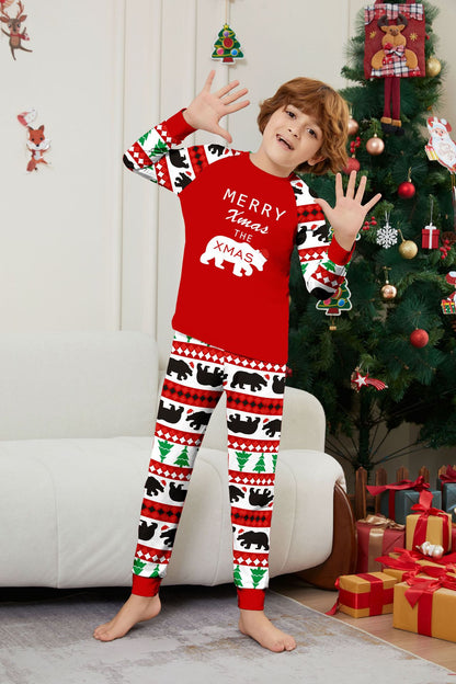 Christmas Tree Bear Letter Striped Parent-child Dress Printed Christmas Pajamas