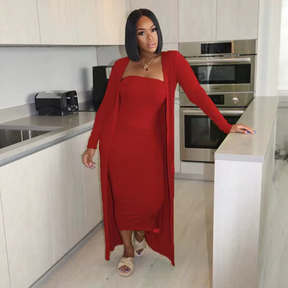 Women's 2 Piece Bodycon Dress Long Cardigan Set