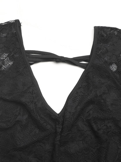 Summer Lace-Back Sheer Tee Slim Sexy Trendy Top
