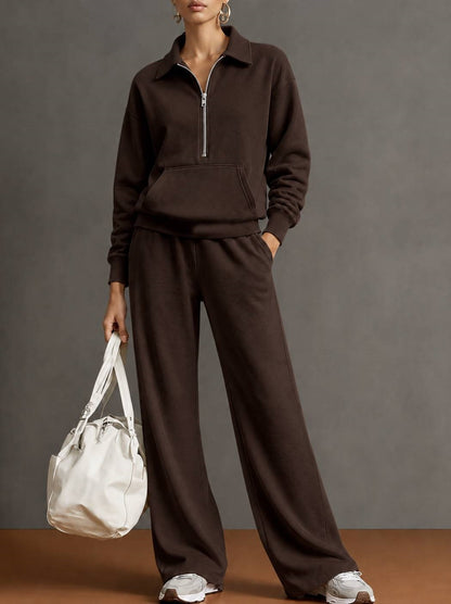 Women's Half Zip Sweatshirt Wide Leg Pants Lounge Set
