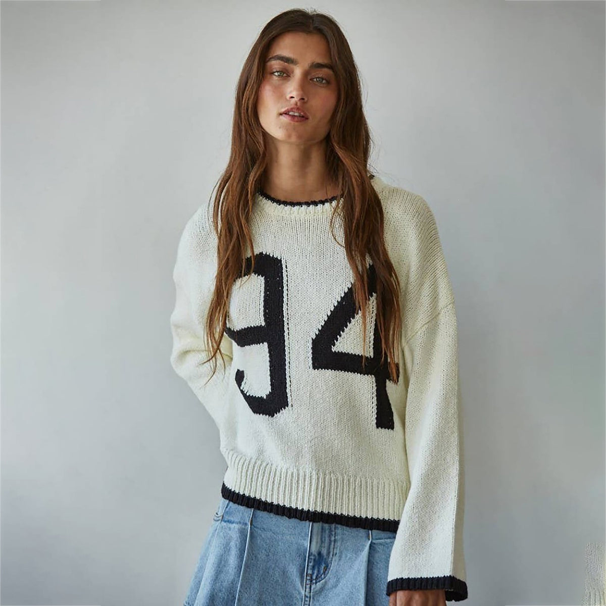 Women's Varsity Number Crewneck Knit Sweater