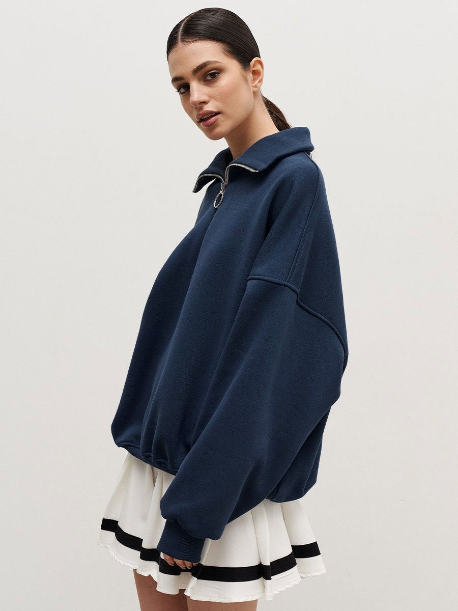 Women's Oversized Half Zip Collared Sweatshirt