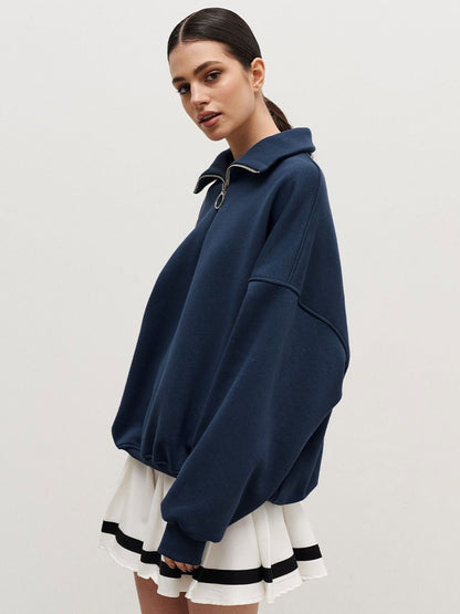 Women's Oversized Half Zip Collared Sweatshirt