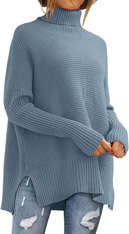 Women's Oversized Ribbed Batwing Sleeve Turtleneck Sweater