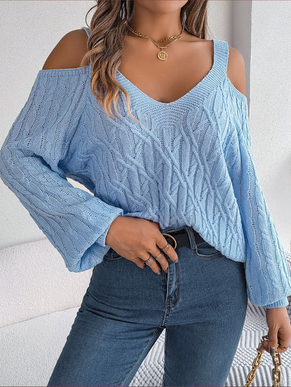 Chic Cold-Shoulder Cable Knit Sweater for Fall/Winter