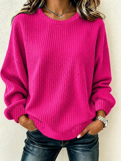 Women's Oversized Waffle Knit Crewneck Sweatshirt