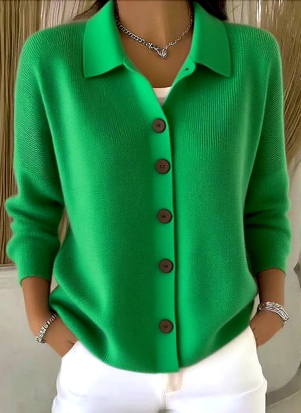 Women's Collared Button Down Knit Cardigan Sweater