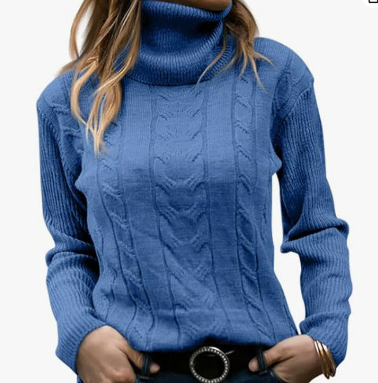 Women's Cable Knit Turtleneck Sweater Long Sleeve