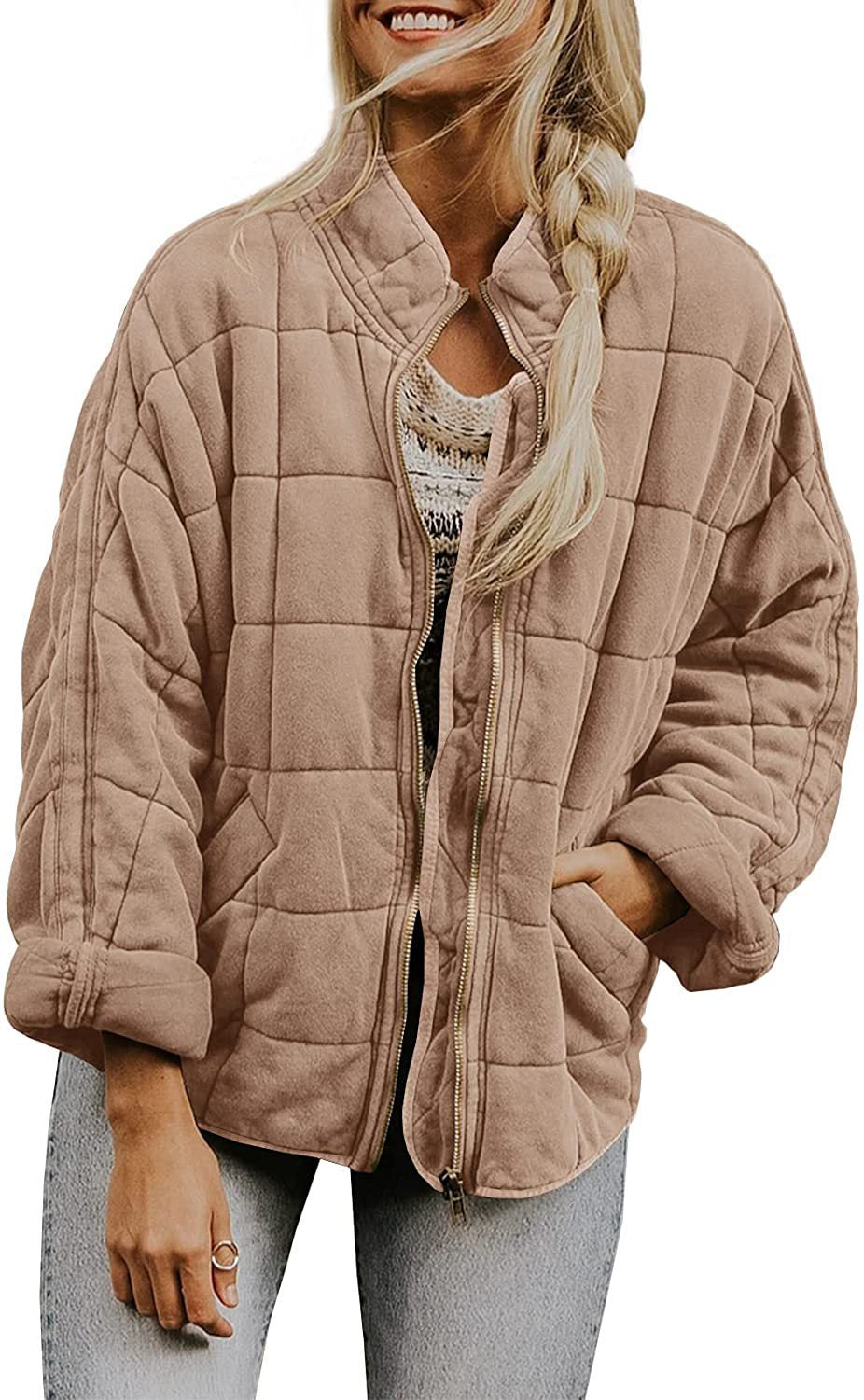 Women's Oversized Quilted Puffer Jacket Lightweight Zip Up