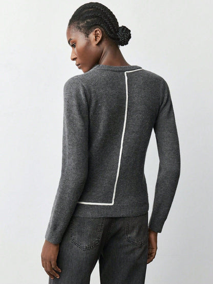 Women's Contrast Trim Crew Neck Knit Sweater