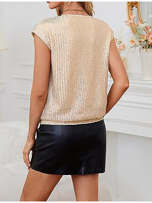 Sequin Sparkly V Neck Sequin Blouse with Raglan Sleeves