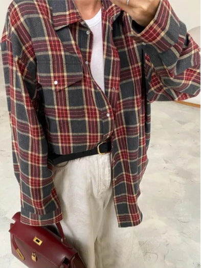 Women's Oversized Plaid Long Sleeve Button Down Shirt