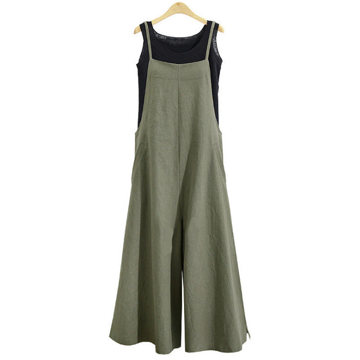 Women's Linen Cotton Wide Leg Jumpsuit Sleeveless Casual