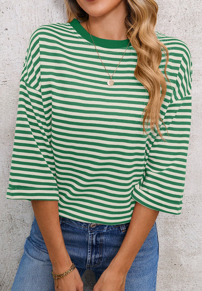 Blue Striped Knit Back Bow Open Back Top Women