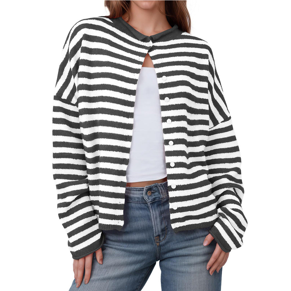 Striped Color Block Cardigan Sweater | Long Sleeve Casual Open Front