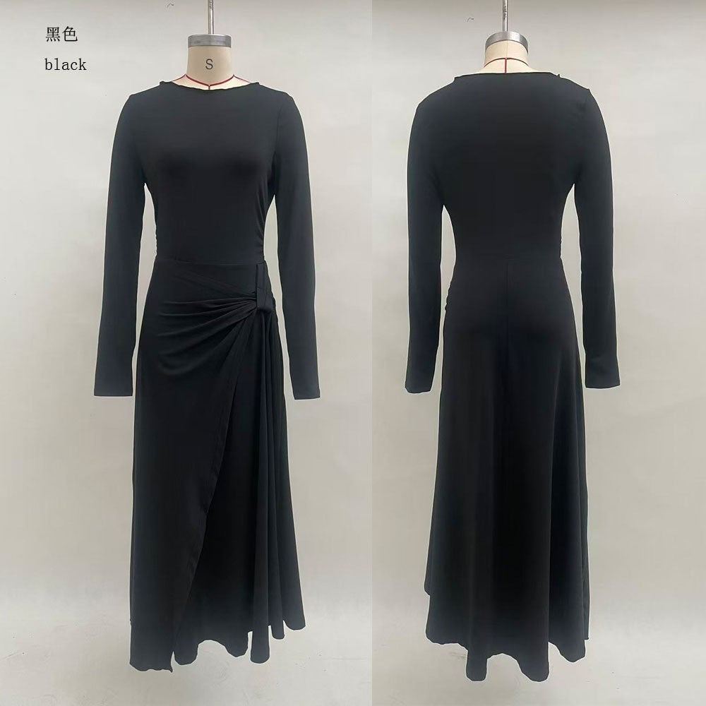 Women's Long Sleeve Knot Waist Maxi Dress A-Line