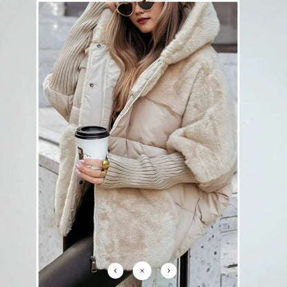 Women's Hooded Faux Fur Patchwork Puffer Jacket