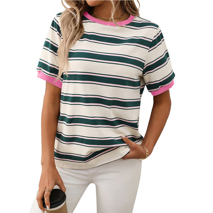 Crew Neck Striped Contrast T-Shirt