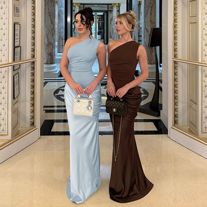 One Shoulder Ruched Bodycon Maxi Dress