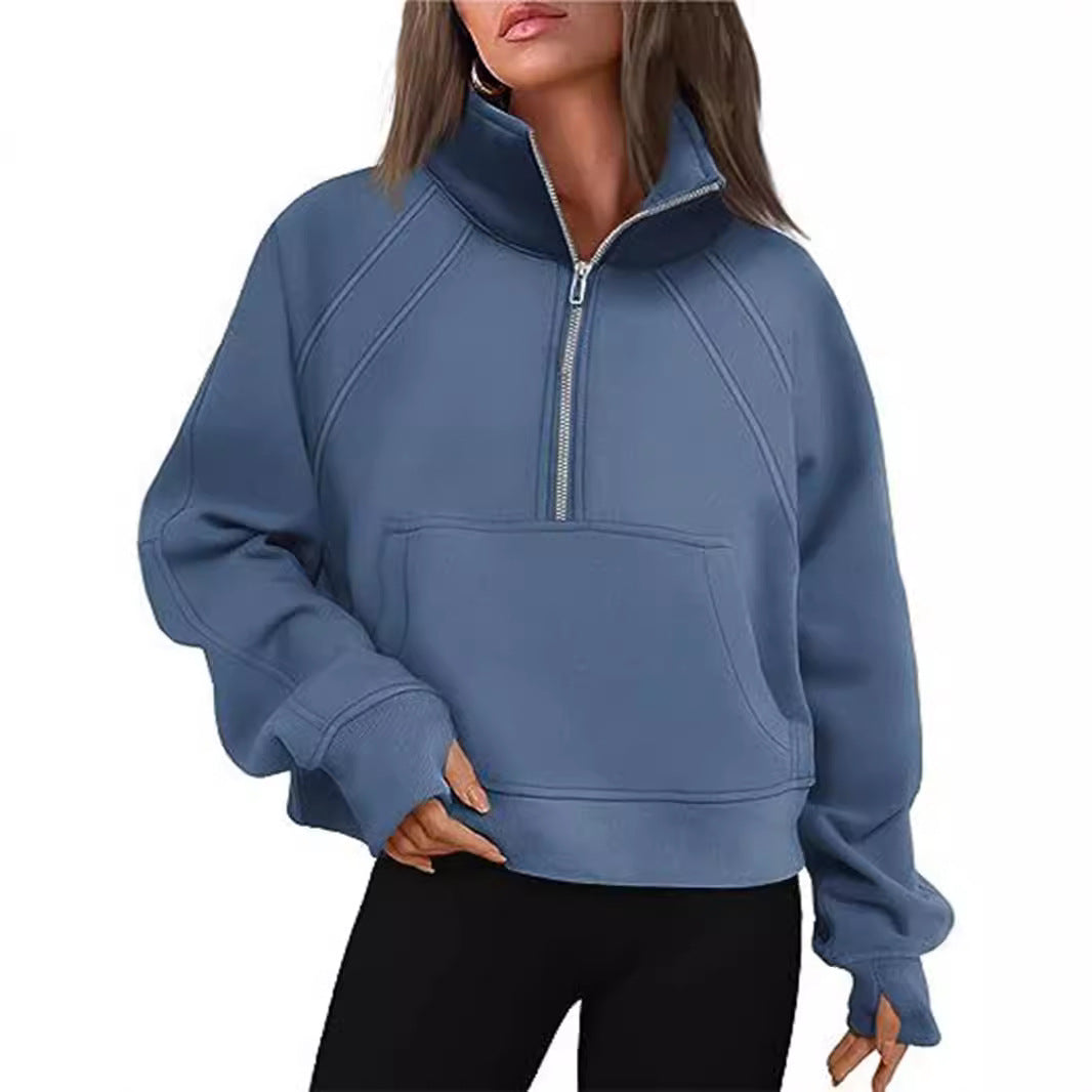 Women's Oversized Half Zip Pullover Sweatshirt Pocket
